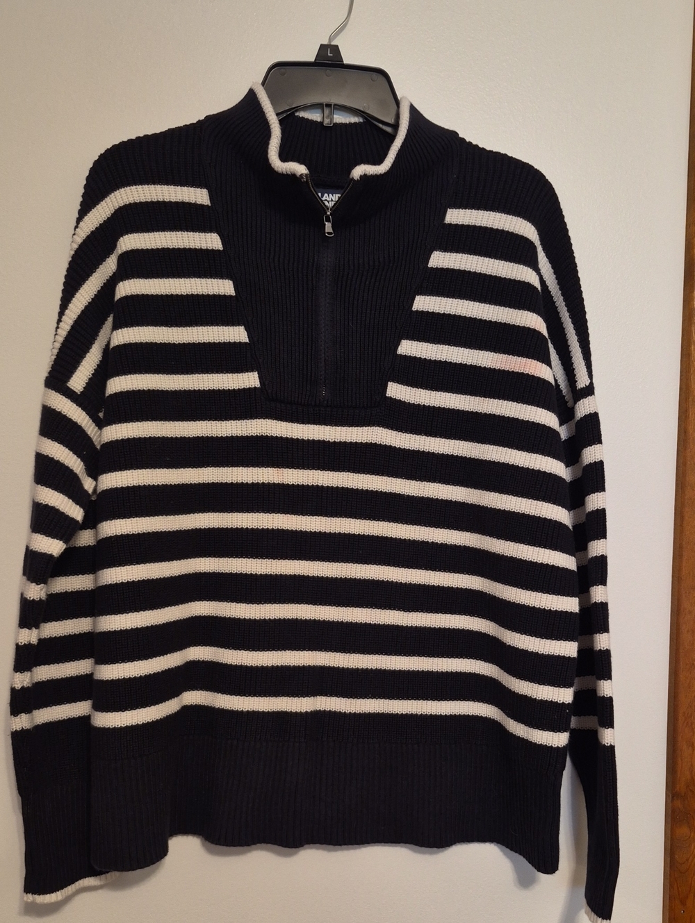 Lands End Womens Drifter Black and White Striped Half-Zip Sweater SZ XL